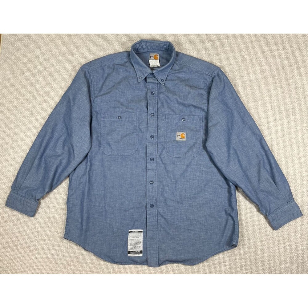 Vintage Carhartt FR Work Shirt Men's Large Flame Resistant Chambray FRS93 CBL